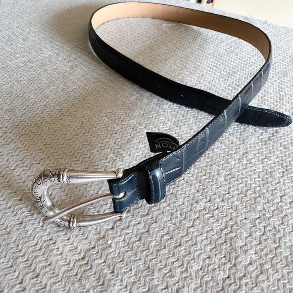 Brighton Blue Embossed Leather Belt - Picture 1 of 5